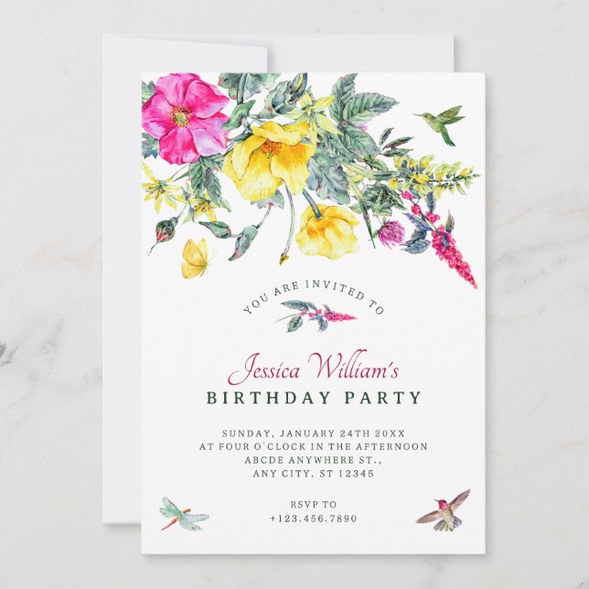 Convite Vintage Wildflower Floral Buquê (Frente)