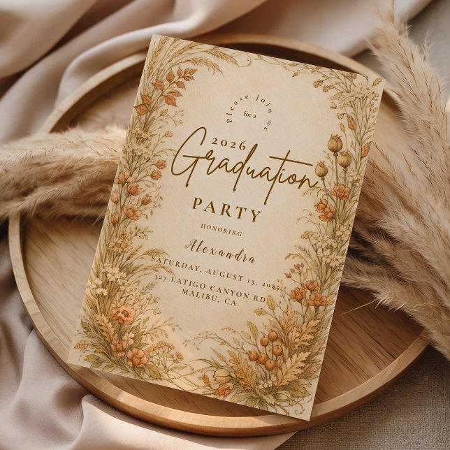 Convite Vintage Wildflower Graduation Party (Criador carregado)