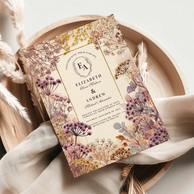 Convite Vintage Wildflower Meadow Wedding (Criador carregado)