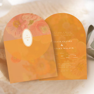 Convite Vintage Wildflower Pink Poppy Casamento Monograma