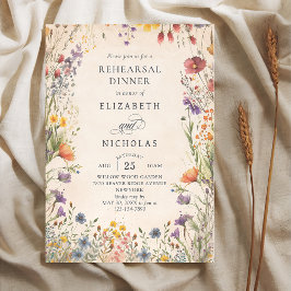 Convite Vintage Wildflowers Wedding Rehearsal Dinner Invit