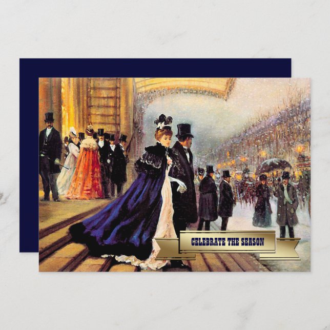 Convite Vintage Winter Parisian Scene Holiday Party  (Frente/Verso)