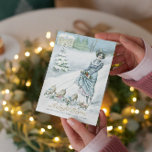 Convite Vintage Winter Wonderland Lady Walking Pigs<br><div class="desc">Esta carta de boas-vindas evoca o sentimento de uma vintage terra maravilhosa do inverno muito atrás do tempo, apresentando uma bela senhora em um vestido vintage caminhando leitões bebês e uma maravilhosa rua nevada com árvores verdes cobertas de neve e uma casa ao fundo — uma saudação alegre — tipografia...</div>