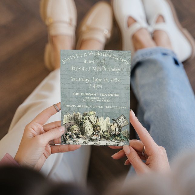 Convite Vintage Wonderland Tea Party Birthday Convidou (Criador carregado)