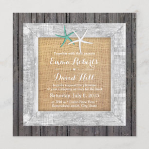 Convite Vintage Wood Frame Starfish