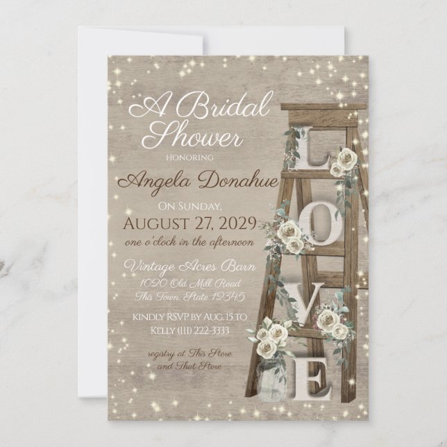 Convite Vintage Wood Ladage e Rosas Sparkle Bridal (Frente)