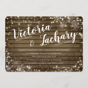 Convite Vintage Wood Snowflakes e Sparkle Weds