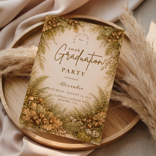 Convite Vintage Woodland Autumn Graduation Party (Criador carregado)