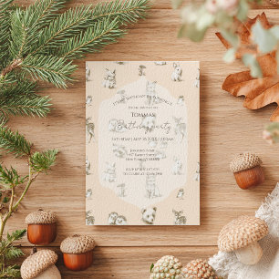 Convite Vintage Woodland Baby Animal Birthday