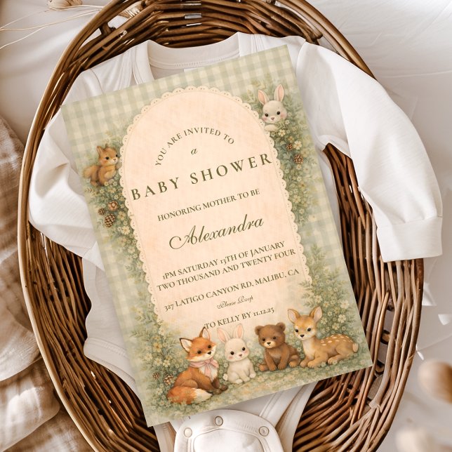 Convite Vintage Woodland Baby Animals Baby Shower (Criador carregado)