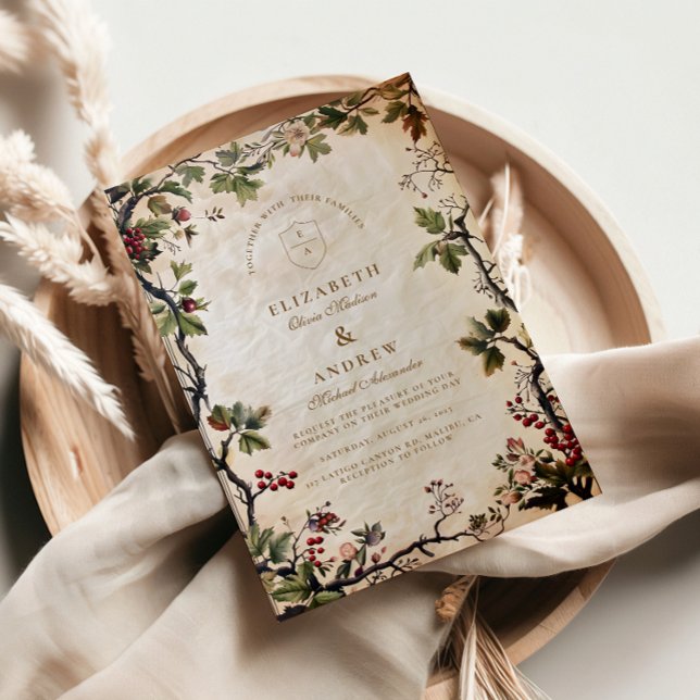 Convite Vintage Woodland Berry Wedding (Criador carregado)