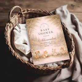 Convite Vintage Woodland Forest Animals Baby Shower