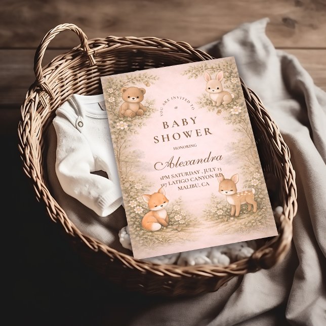 Convite Vintage Woodland Forest Animals Baby Shower (Criador carregado)