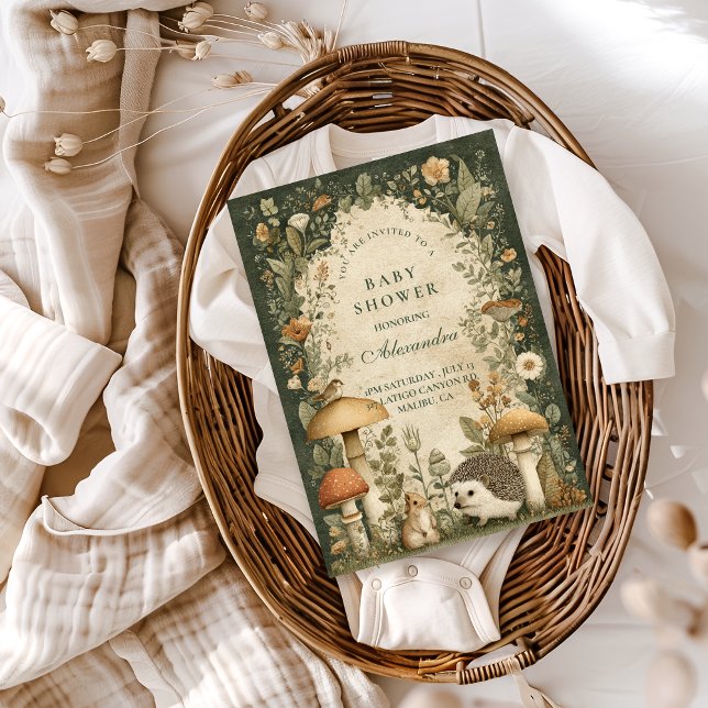 Convite Vintage Woodland Mushroom Baby Shower (Criador carregado)