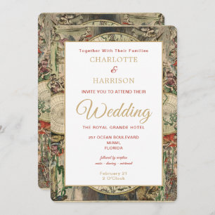 Convite Vintage World Map Viagem Theme Wedding