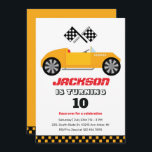 Convite Vintage Yellow Race Car Kids Boys Aniversário<br><div class="desc">Design para crianças,  rapazes ou raparigas que adoram corridas de carros,  carros desportivos,  velocidade e carro de brinquedos. Perfeito para a festa de aniversário do tema do construtor. Você pode personalizar o texto para ajustado outras ocasiões.</div>