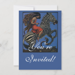 Convite Vintage Zebra com Art Nouveau Woman Rider