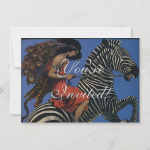 Convite Vintage Zebra com Art Nouveau Woman Rider