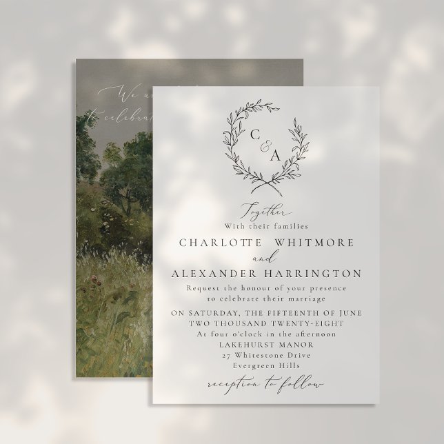 Convite VintageField, Foliage Wreath, Fine Art inspirado (Criador carregado)