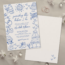 Convite Vintagem Desenhada À Mão Algo Chá de panela Azul