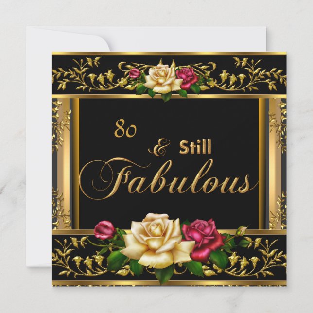 Convite Vintagem Dourada da Rosa vermelha 80 (Frente)