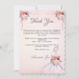 Convite Vintange Sweet 16 / Quinceañera Obrigado Nota