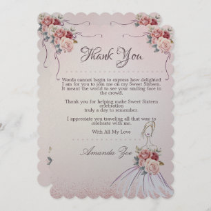 Convite Vintange Sweet 16 / Quinceañera Obrigado Nota