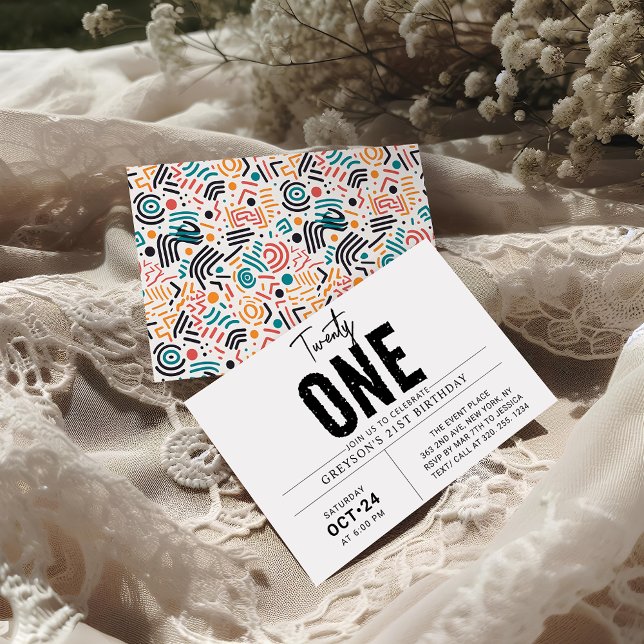 Convite Vinte e um | Aniversário de 21 anos geométrico col (Criador carregado)