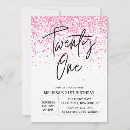 Convite Vinte e um Aniversário Gliter Rosa Quente