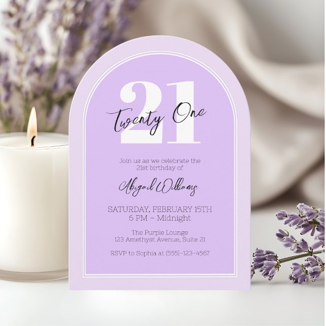 Convite Vinte e Um Arcos Roxos Elegante Festa de Aniversár (Twenty One Purple Arch Elegant 21st Birthday Party Invitation)