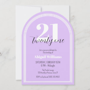 Convite Vinte e Um Preto Roxo Arco Chic Aniversário de 21 