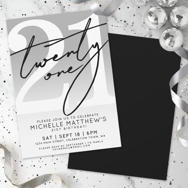 Convite Vinte e Um Roteiro Simples Aniversário de 21 anos (Twenty One Simple Script 21st Birthday Invitation)