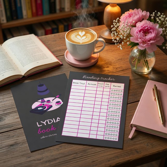 Convite Vinyl & Books Personalized Reading Tracker Card (Criador carregado)