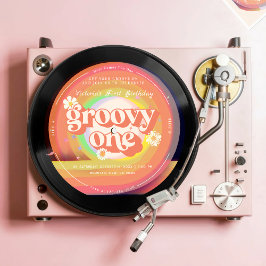 Convite Vinyl Record Groovy One First Birday