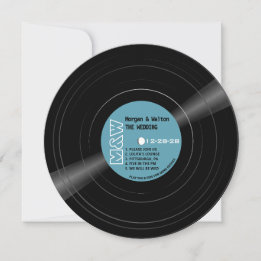 Convite Vinyl Record Monograma Retro Blue Weding
