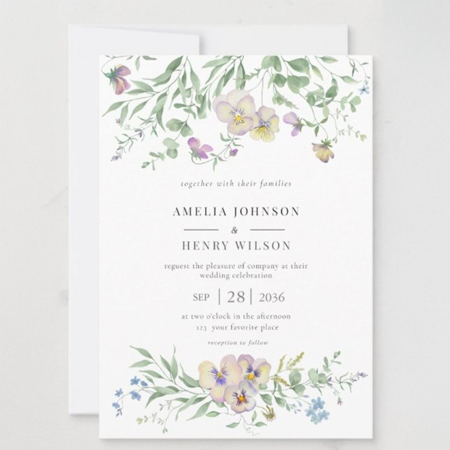 Convite  Viola eucalypt Floral Wedding Invitation (Criador carregado)