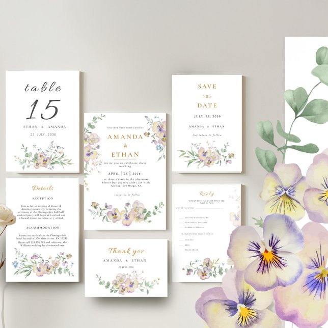 Convite Viola & Eucalyptus Floral Wedding Invitation (Criador carregado)