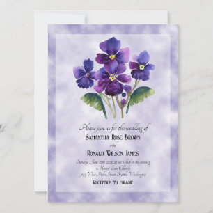 Convite Violas de aquarela no casamento de fundo roxo