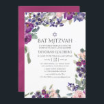 Convite Violet and Plum Floral Bat Mitzvah<br><div class="desc">O convite eloquente violeta e ameixa floral bat mitzvah com tons de verde-sábio e rosa-pincel projetados para serem rápida e facilmente personalizados de acordo com as especificações do seu evento.</div>