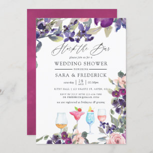 Convite Violet and Plum Floral Casais estocam o Bar