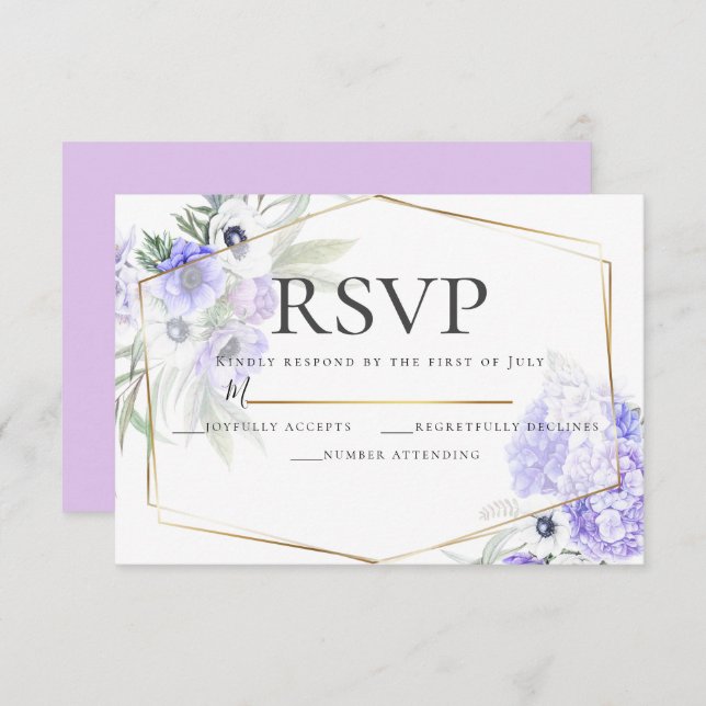 Convite Violet Anemone Floral Wedding RSVP (Frente/Verso)