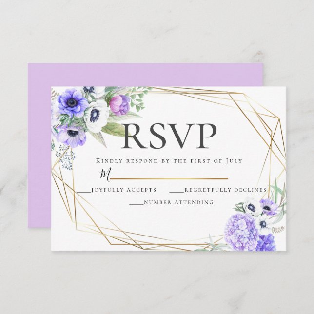 Convite Violet Anemone Floral Wedding RSVP (Frente/Verso)