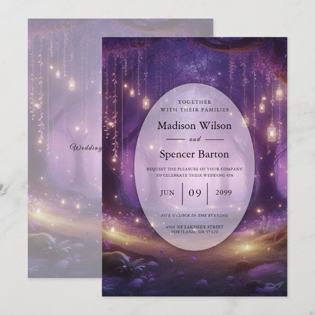 Convite Violet at Midnight Enchanted Forest Wedding (Frente/Verso)
