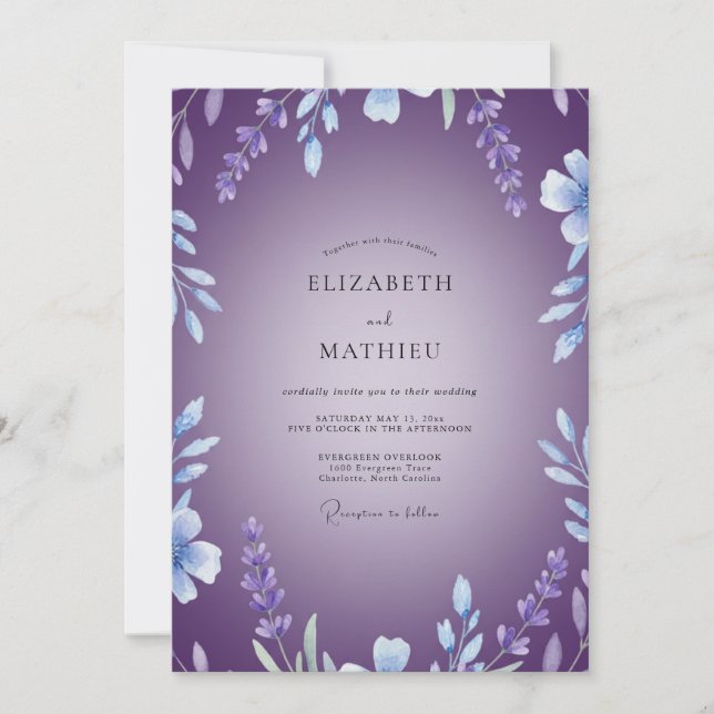 Convite Violet Blossom Vine Casamento (Frente)