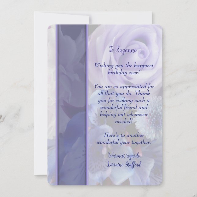 Convite Violet Blue Rose Floral Birthday Card (Frente)
