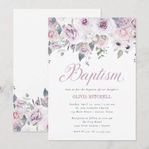Convite Violet Blush Floral   Batismo