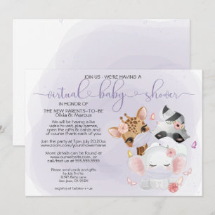 Convite Violet Cute Animal em Máscaras Chá de fraldas Vi