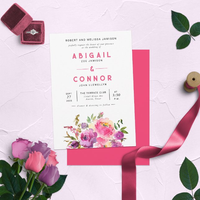 Convite Violet Fuchsia Floral, Violeta e Divertida (Criador carregado)