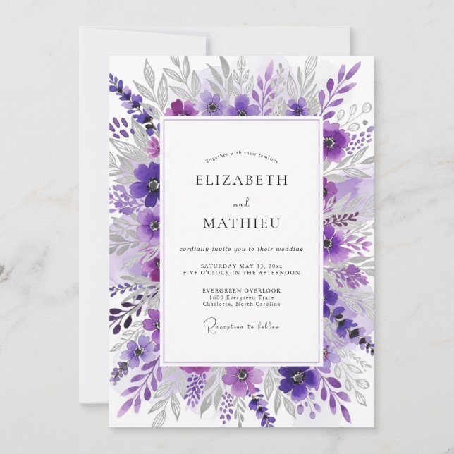 Convite Violet Graceful Spring Wedding (Frente)