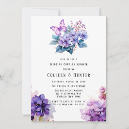 Convite Violet Hydrangea Floral Butterfly Chá de casamento